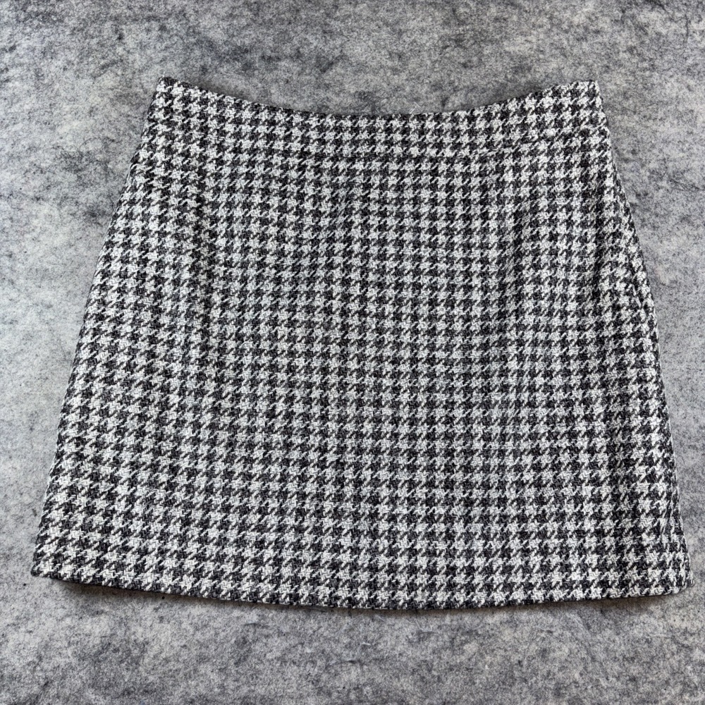 New Madison Mini Skirt Women's 16 Gray‎ Houndstooth Plaid Wool Blend Career